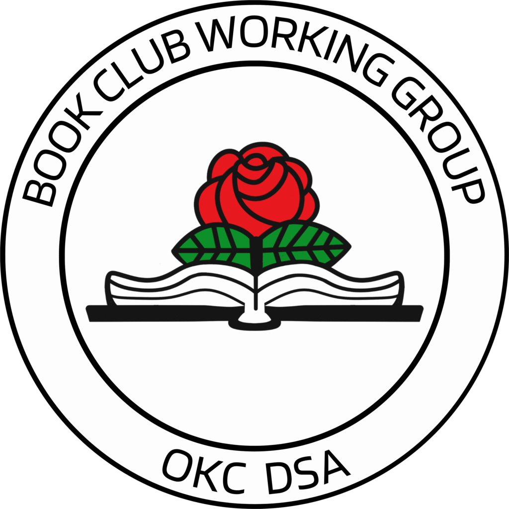 Logo for the Book Club featuring a stylized open book with a red rose growing out from between the pages.
